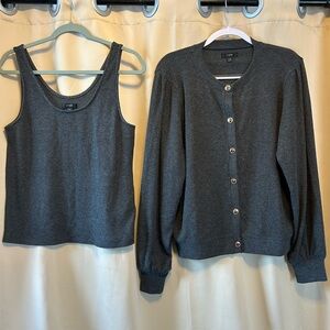 J. Crew Charcoal Ribbed Cardigan with Knit Top